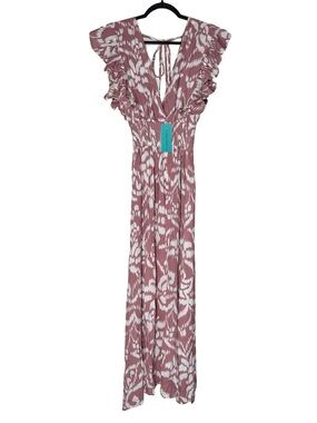 Tiare Hawaii Dress Size S/M Dahlia Ruffled V-Neck Maxi Summer Resort Coastal NWT